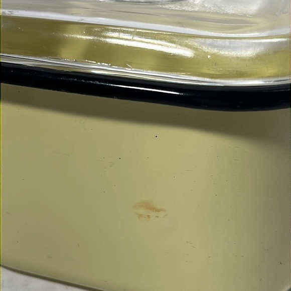 Vintage Beco Ware Refrigerator Dish Yellow Enamel Metal Black‎ Trim Glass Lid - Picture 13 of 13